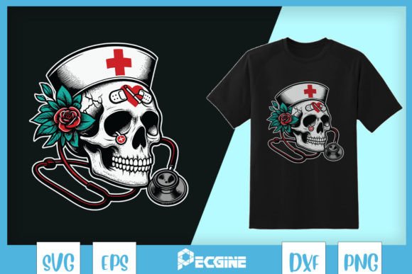 A Nurse Flowers Skull Halloween SVG for Practical Embroidery